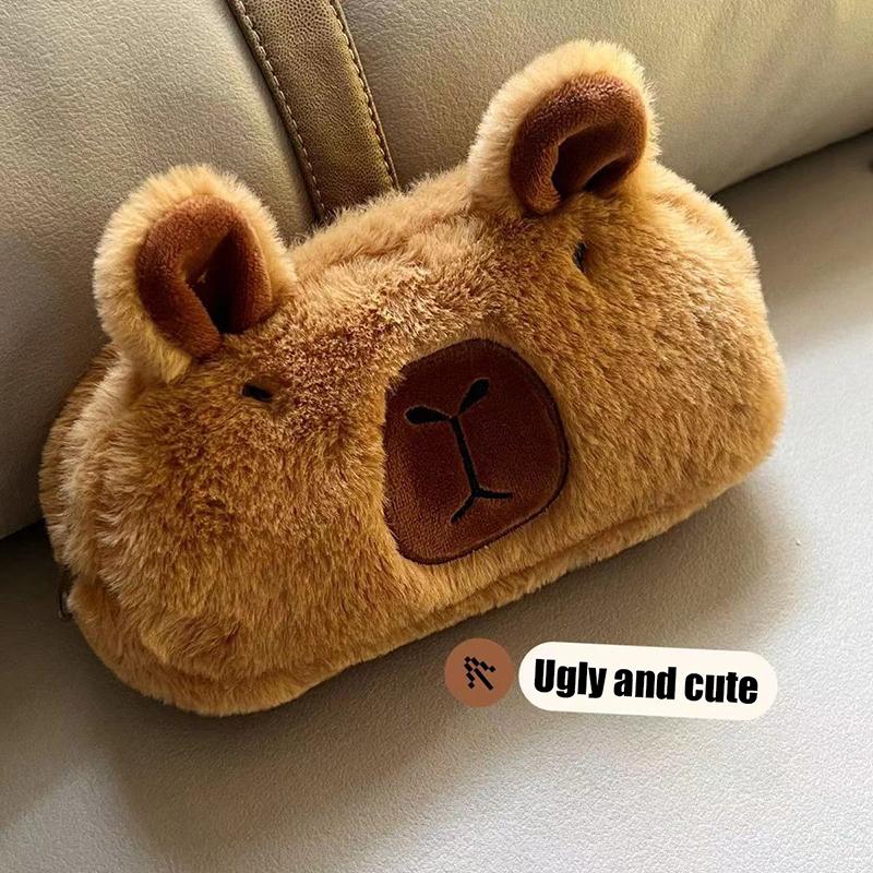 Cartoon Cute Plush Animal Capybara Pencil Bag Large Capacity Cosmetic Bag Kawaii School Stationery Multifunctional Storage Bag