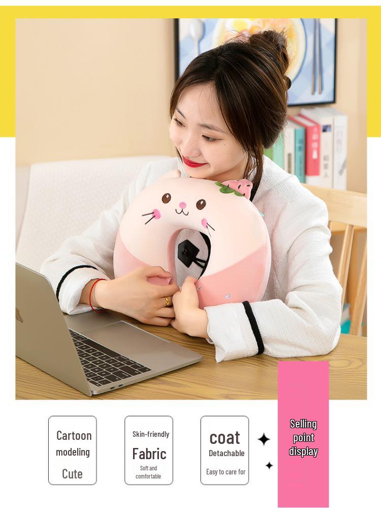 Customizable Cartoon Embroidery U-Shaped Memory Foam Neck Pillow for Travel & Home