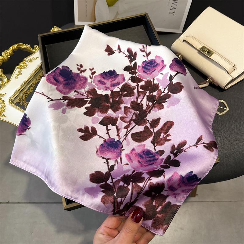 French light luxury chain small square scarf simulation silk printing silk scarf headscarf women's spring and summer scarf temperament scarf scarf new