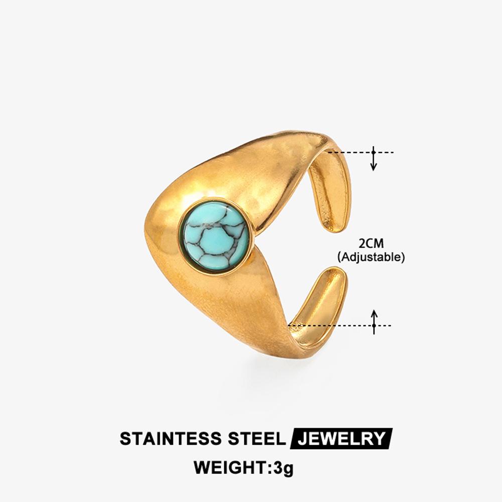 Middle East Titanium Steel Ring Female Turquoise Geometric Non-Fading Stainless Steel Ring