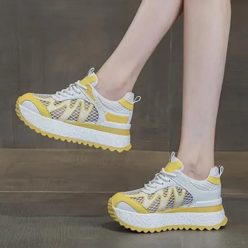 Fashion 7CM Women Summer Spring Air Mesh Shoes Mules Shoes Hollow Chunky Sneaker Slides Sandals Platform Wedge Microfiber Platform Wedge