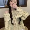 Women's Floral Shirt Ladies' One Shoulder Lotus Leaf Edge Tied Long Sleeved Blouse Summer New Version Loose Casual Style Top