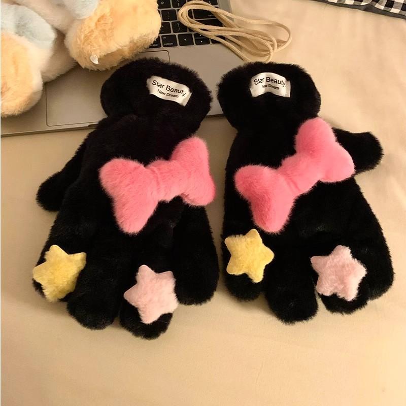 Cartoon-Stern Fünf-Finger-Handschuhe weiblich süß Plüsch verdickt warm pelzig winddichter Schal