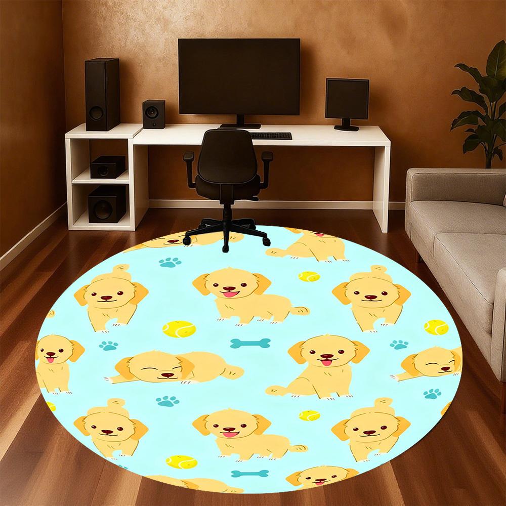 1PC Puppy Tennis Ball Round Chair mat Area Rug - Non-Slip, Floor Mat for Office, Bedroom, and Indoor Decor -Gift D1127183