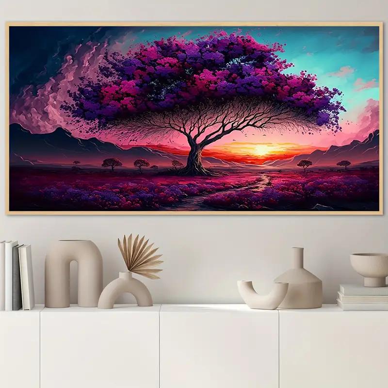

Unframed Canvas Poster, Modern Art, Sunset Romantic Purple Tree Wall Art, Ideal Gift For Bedroom Living Room Corridor, Wall 20x40cm No Framed