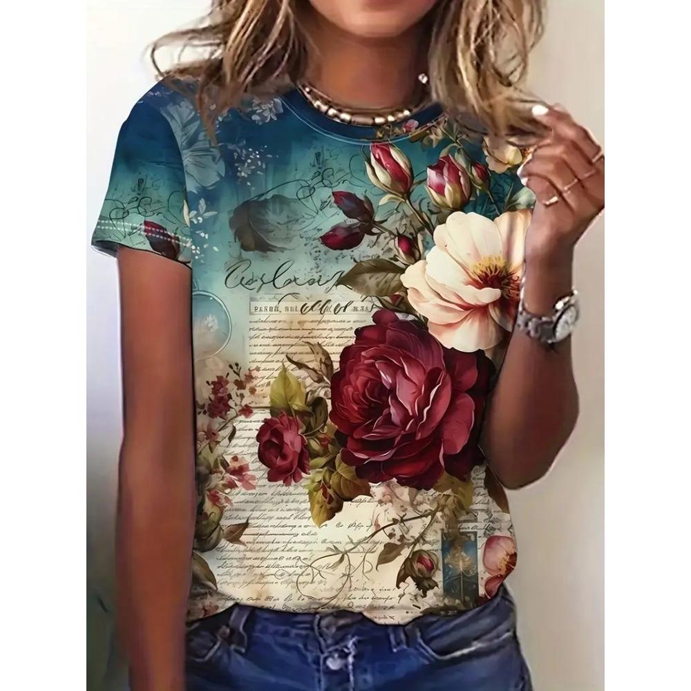 

Ethnic Floral Musical Note 3D Print T-Shirts Women s O-Neck Short Sleeve T Shirt Harajuku Tees Y2k Tops Street Female Clothing L