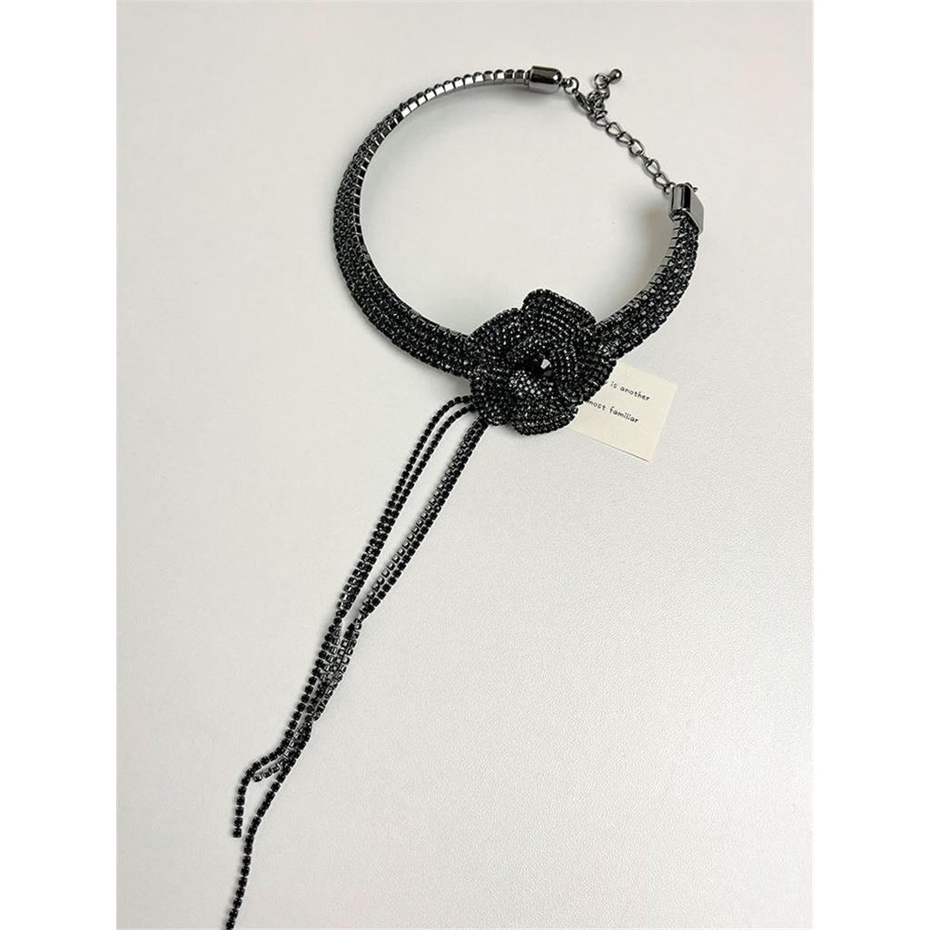 Tooxika Full Diamonds Multi-layer Flash Diamond Flowers Tassel Collar Light Luxury Bridal Wedding Dinner Necklace Women