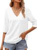 Womens V Neck T Shirt Half Sleeve Loose Fit Casual Basic Top