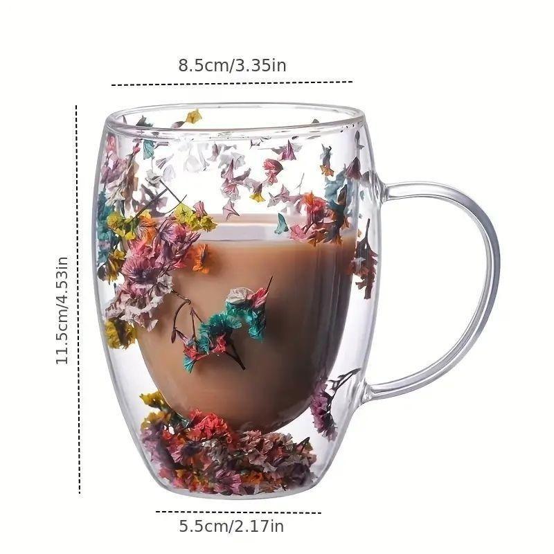 

Dried Flower Double-layer Glass High-value Souvenir Glass High Borosilicate Glass Petal Coffee Cup Simple Design and Creative 350ML прозрачный