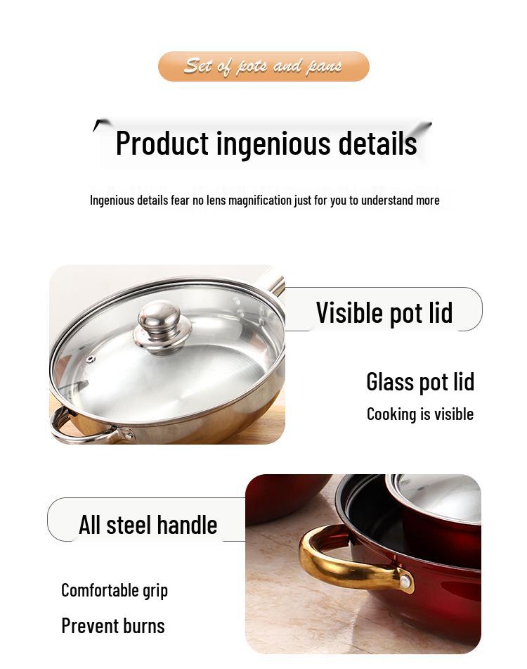 Cross-Border Stainless Steel Non-Stick Pot Set with Gold-Plated Handles