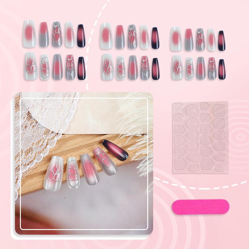 30-Piece Heart Pink Gradient 3D Gold Silver Pearl Butterfly Nail Art Tips