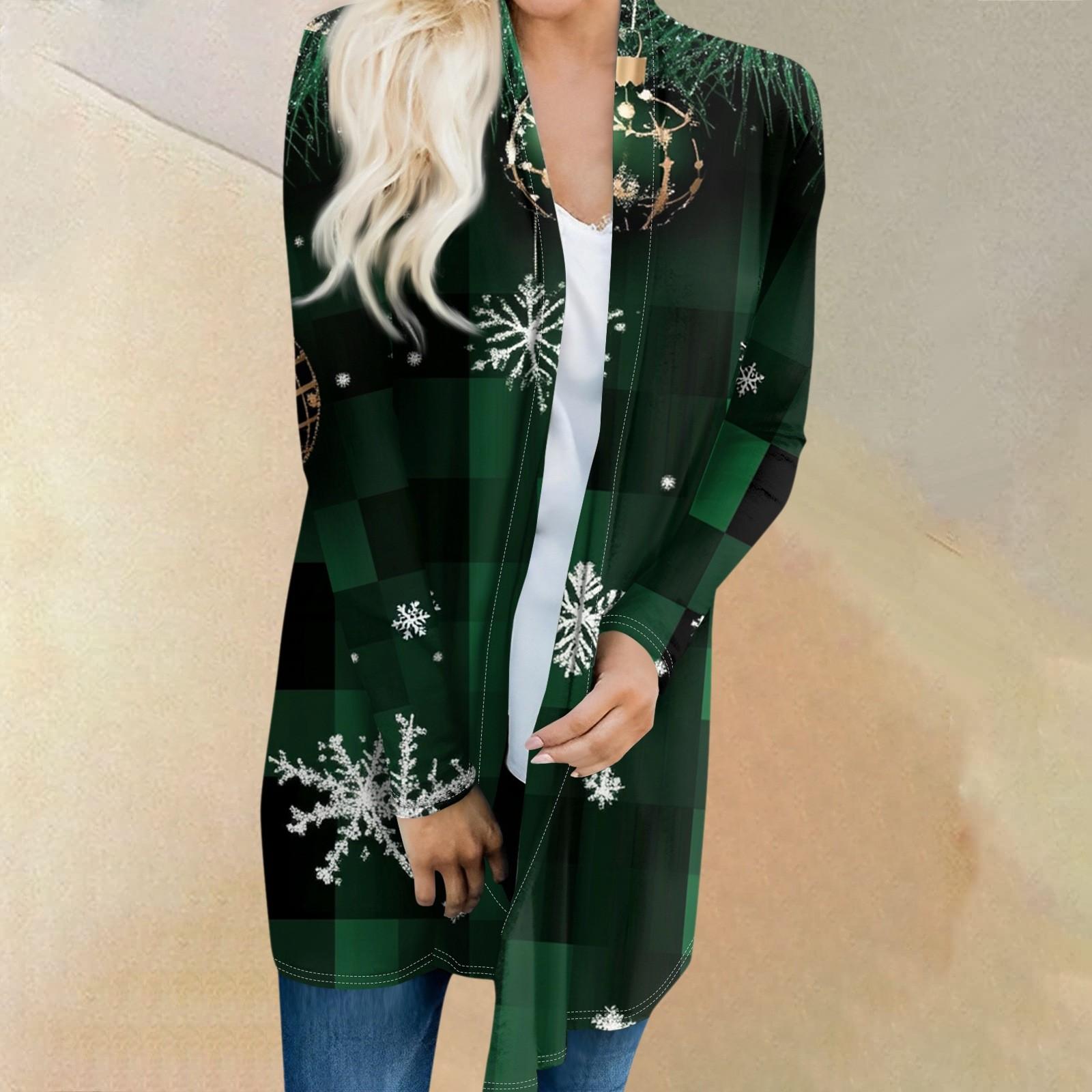 

Женский модный и повседневный рождественский принтованный кардиган средней длины с длинными рукавами XXL