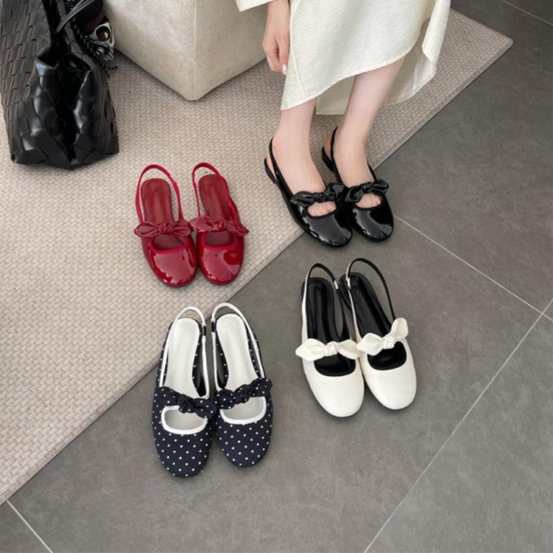 Fashion Sweet Butterfly Knot Low Heel Pumps Women Fashion Polka Dot Slingback Brand Designer Shoes Elegant Comfort Shallow Flat Sandals