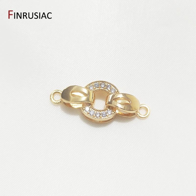 

18K Gold Plated Copper Metal Inlaid Zircon Round Fastener Clasps DIY Pearl Jewelry Beading Connector For Jewelry Making 1 piece
