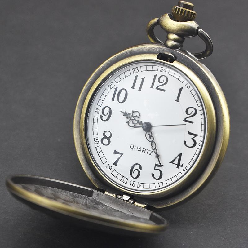 Vintage Bronze Steampunk Cutout Quartz Pocket Watch Necklace Chain Pendant Clock MenWomen Gift