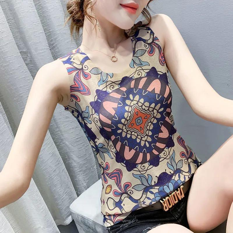 Women's Vintage Oil Painting Floral Print Sleeveless Tank Top Leisure