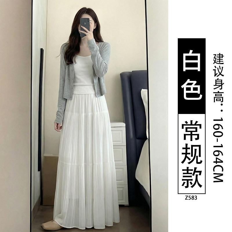 Purple half-length long dress women's spring new high-waisted fairy cake skirt small a-character chiffon big swing skirt