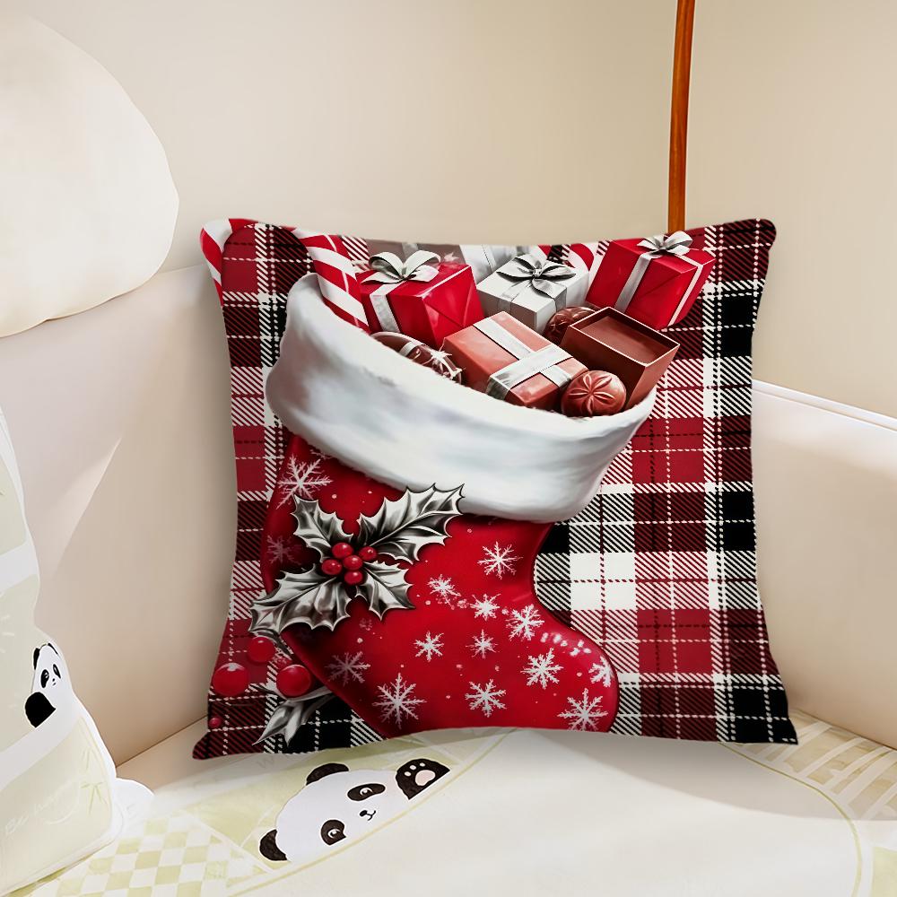 Merry Christmas Snowman Candy Cushion Cover Plush Fabric Soft Double Sided Print Sofa Cushion Cover Throw Pillow Covers