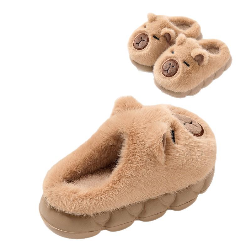 Capybara Kids' Winter Cotton Plush Slippers - Warm, Cozy Shoes for Boys and Girls