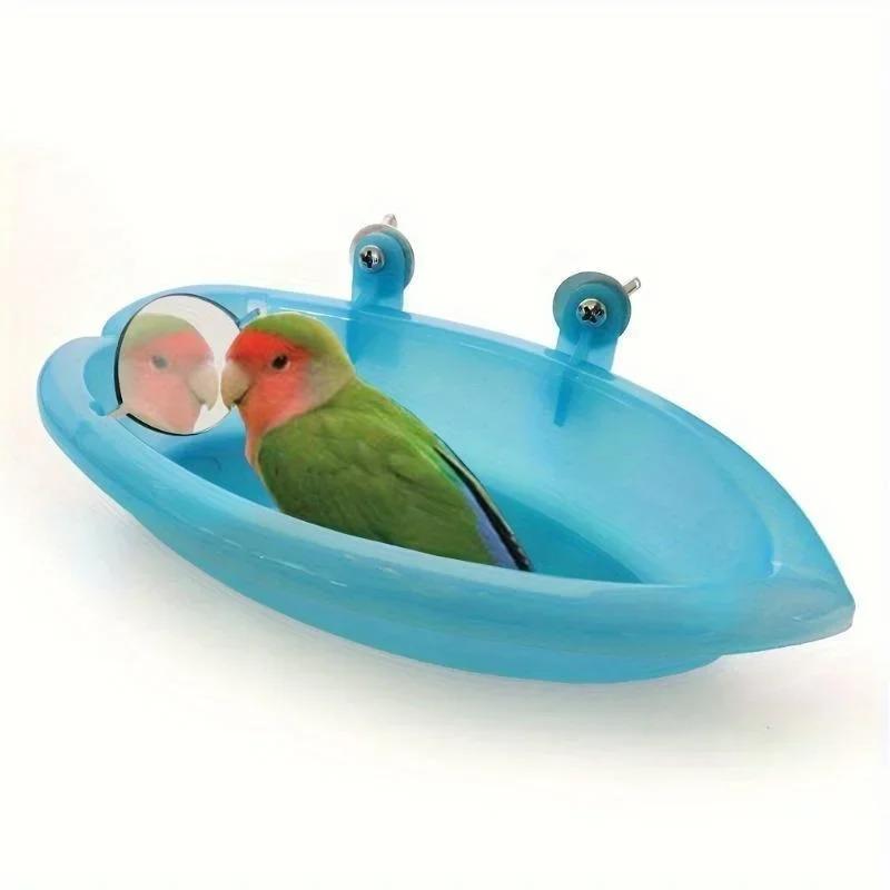 Bird Water Bath Tub for Pet Cage Hanging Bowl Parrot Parakeet Bird Bath with Mirror Birdbath