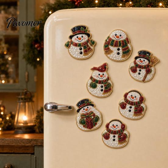 Holiday Home Decorations 6Pcs/Set Fridge Magnets Faux Pearl Art Kit, Christmas Snowman Tree Santa DIY Kits Magnets, Mosaic Refrigerator Decorative for