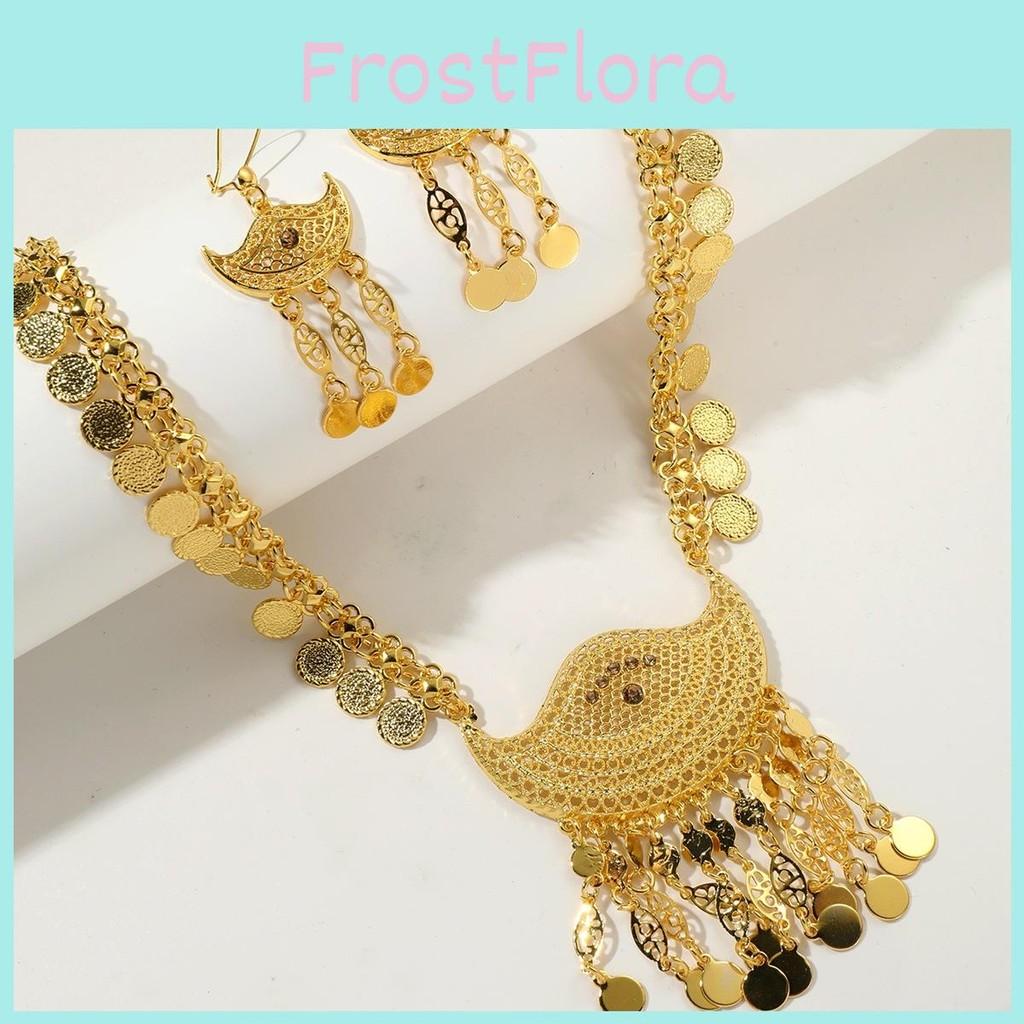 Alloy Gold Trendy Jewelry Collection With Hollow Coin Necklace And Earrings For Casual Wear
