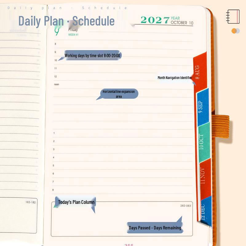 2027 English Strap-Bound Planner: 365-Day Time Management Notebook