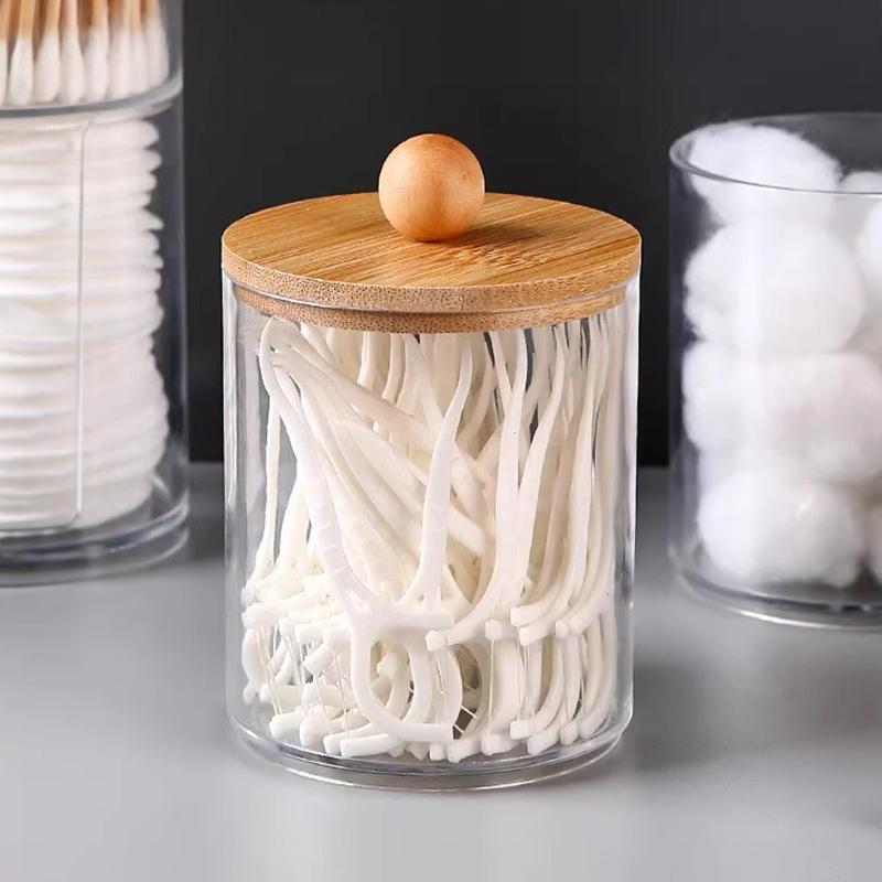 Circular Cotton Swab Box With Transparent Plastic Bamboo Cover And Dust-Proof Makeup Remover Cotton, Simple Jewelry Storage
