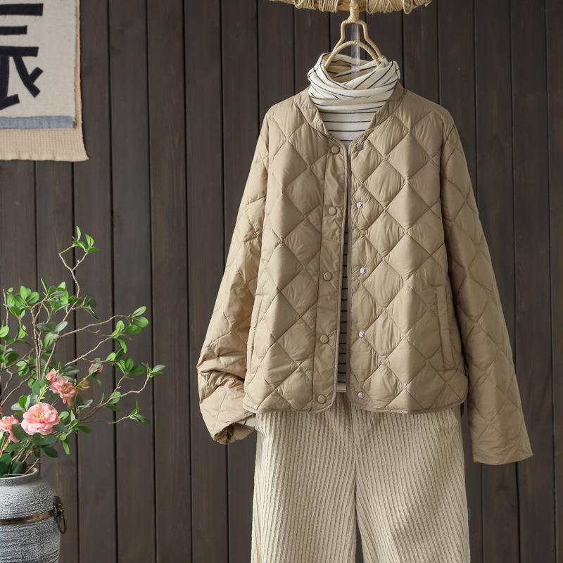 Autumn and winter loose and fashionable rhombus baseball collar single-breasted short medium and light down jacket winter clothing