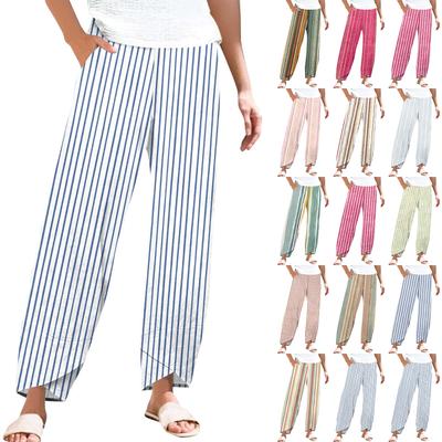 Pants For Women Summer Casual Wide Leg Elastic Waist Pants With Pockets