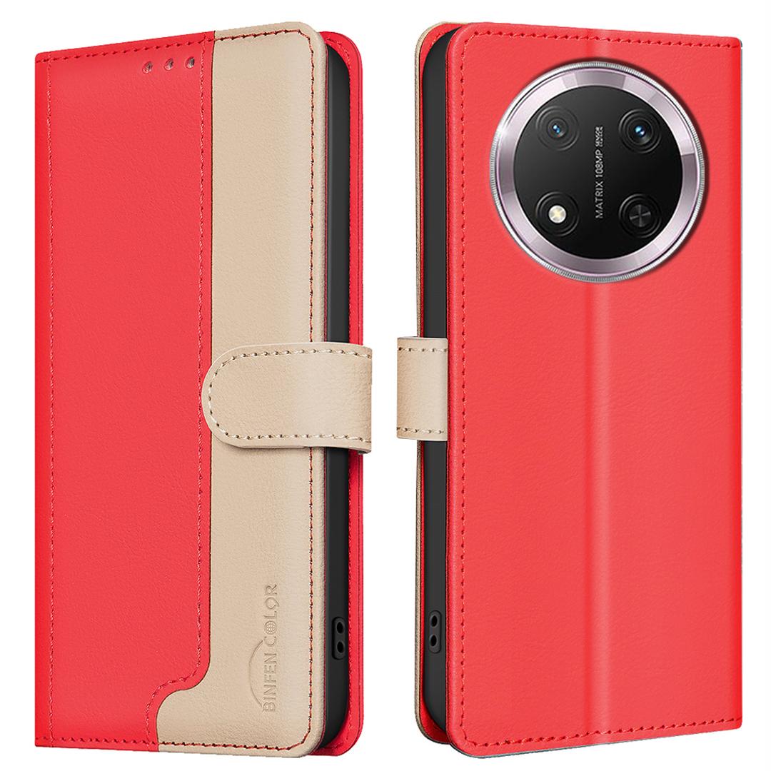 

BINFEN COLOR BF33 for Honor Magic7 Lite 5G/X9c 5G/X60 Pro 5G Leather Case Splicing Color RFID Blocking Red