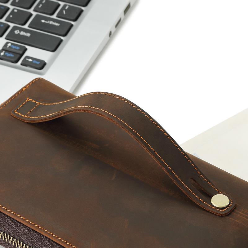 Men's Handheld Wallet Genuine Leather Lg Wallet Brand Designer Luxurious Business Phe Bag Retro Crazy Horse Leather Handbag