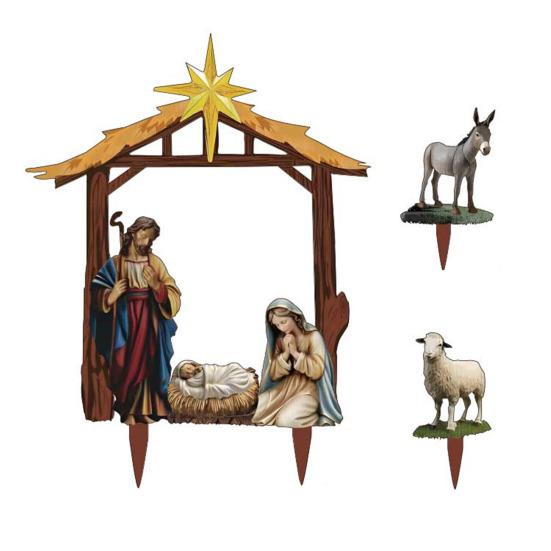 1 Set Wooden Nativity Garden Stakes Christmas Outdoor Joseph Mary Baby Jesus Decorations Holy Family Stakes for Yards Lawns Decor