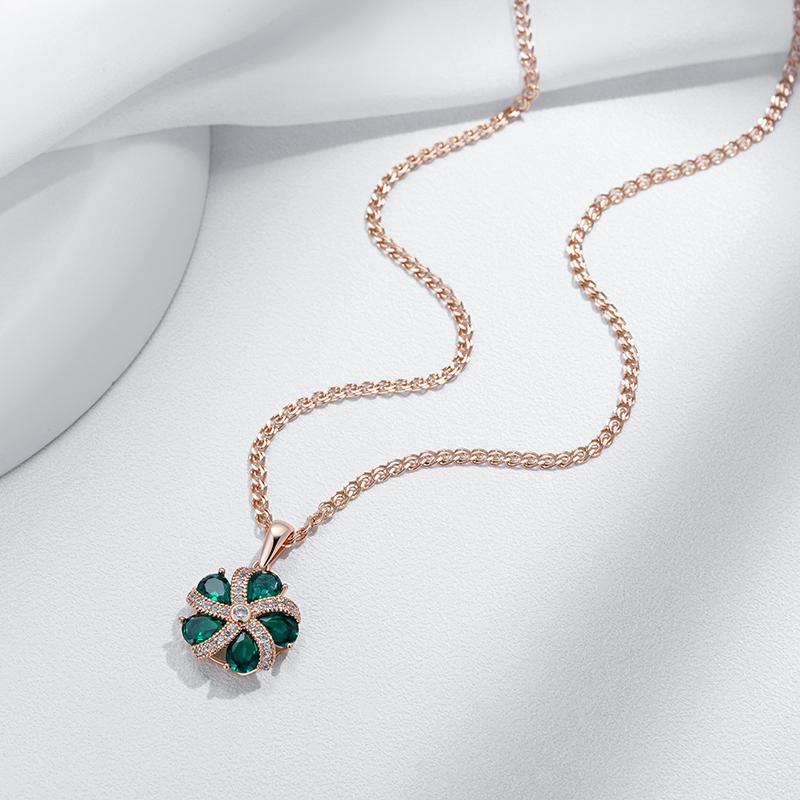 Shiny Green Natural Zircon Pendant Necklace For Women Trend  Rose Gold Color Fine Retro Bride Wedding Jewelry