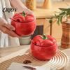 Tomato Shaped Condiment Container Ceramic Spice Jar with Lid & Spoon, 420ml Mini Salt Sugar Unique Fruit Design Sauce Bowl Pepper Storage Pot,