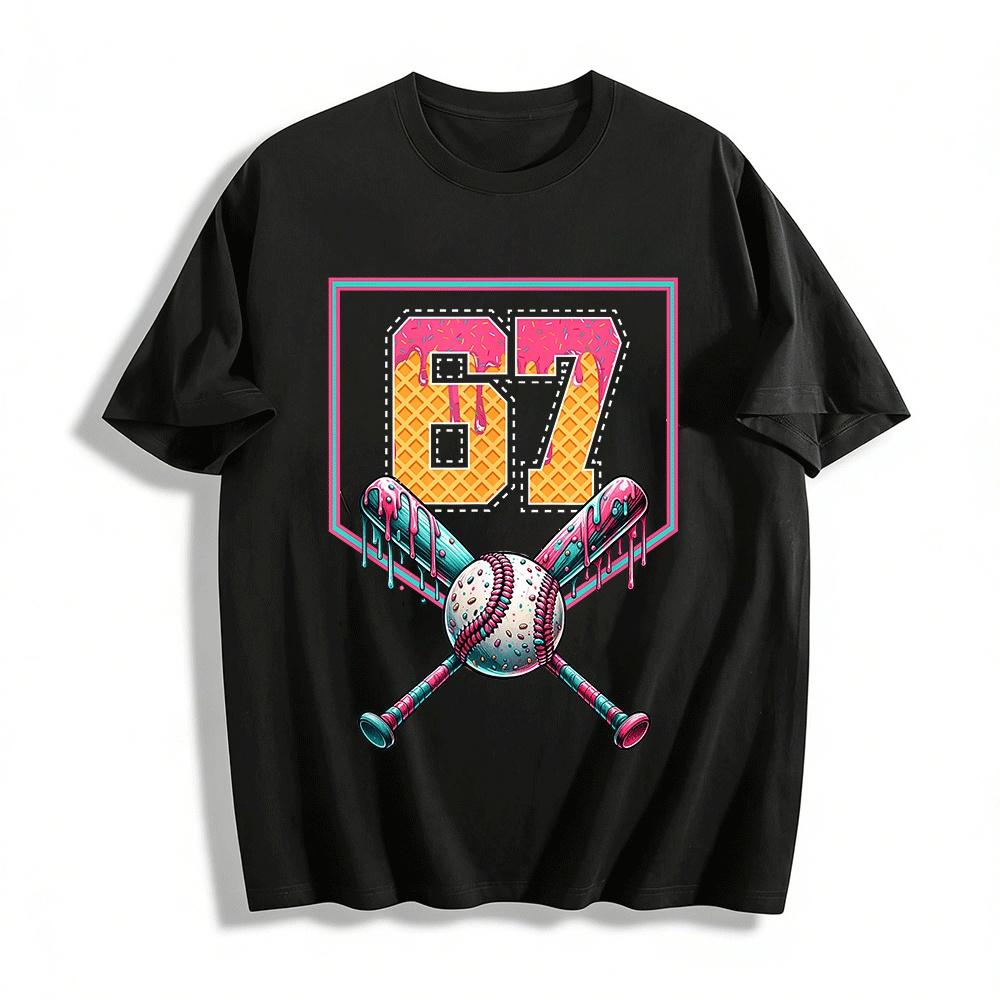 G7 Waffle Ice Cream Baseball Print Trendy Casual Short Sleeve T-shirt Pure cotton T-shirt XXS