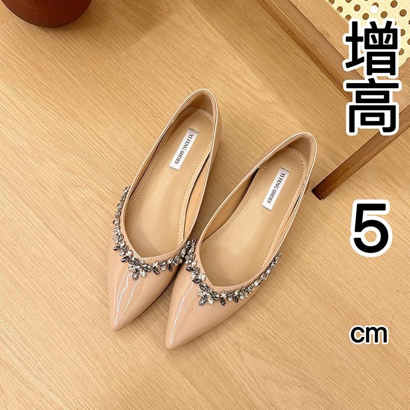 Rhinestone 5cm~ Inner Height Increase Single Shoes Women's New Small Night and Evening Beautiful Shoes French Giant Good-looking Pointed Women's Shoes