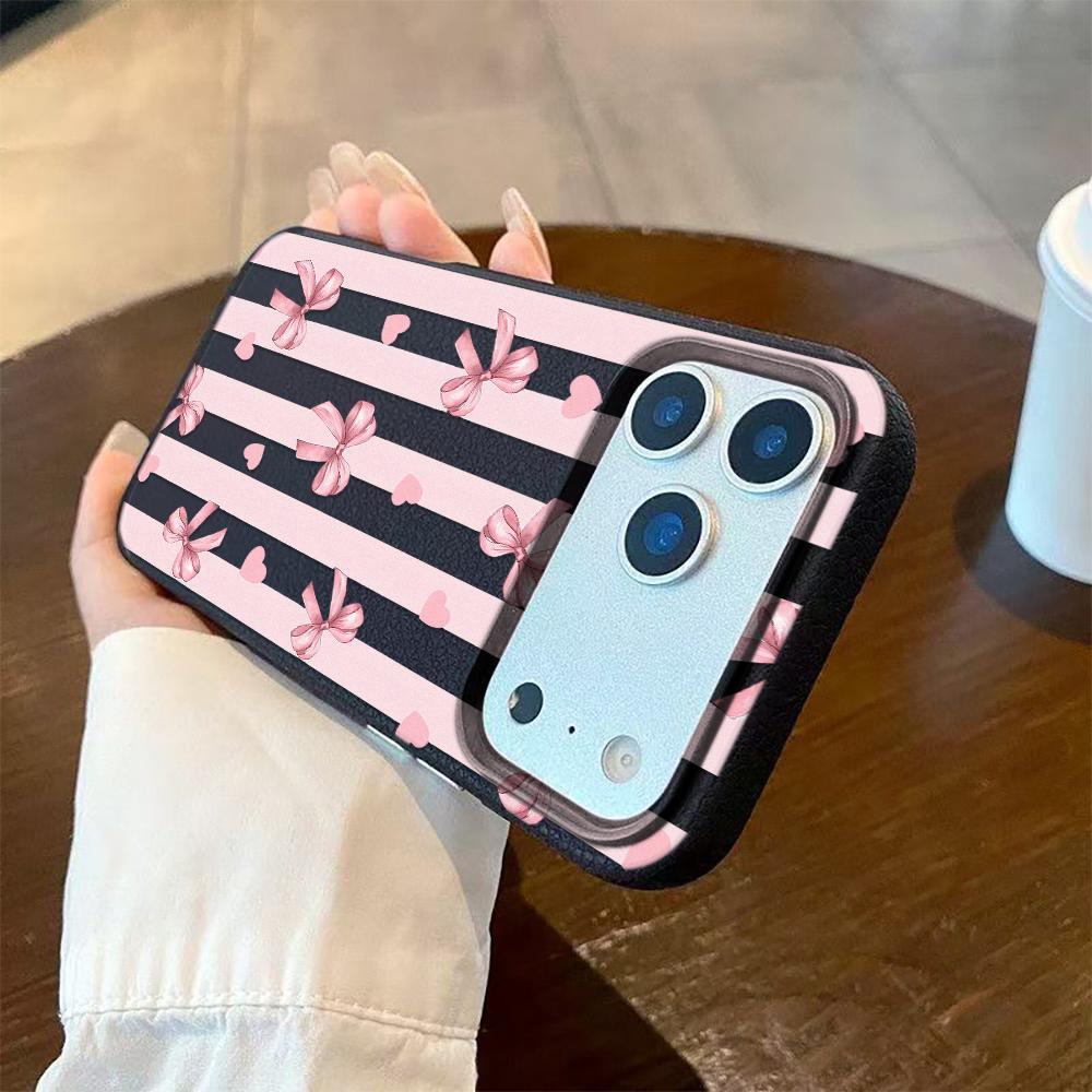 For Iphone 16 Pro Max Matte Semi Striped Bow Phone Case For IPhone 16e 15 14 13 12 11 Pro 16 Plus Air Cover Funda