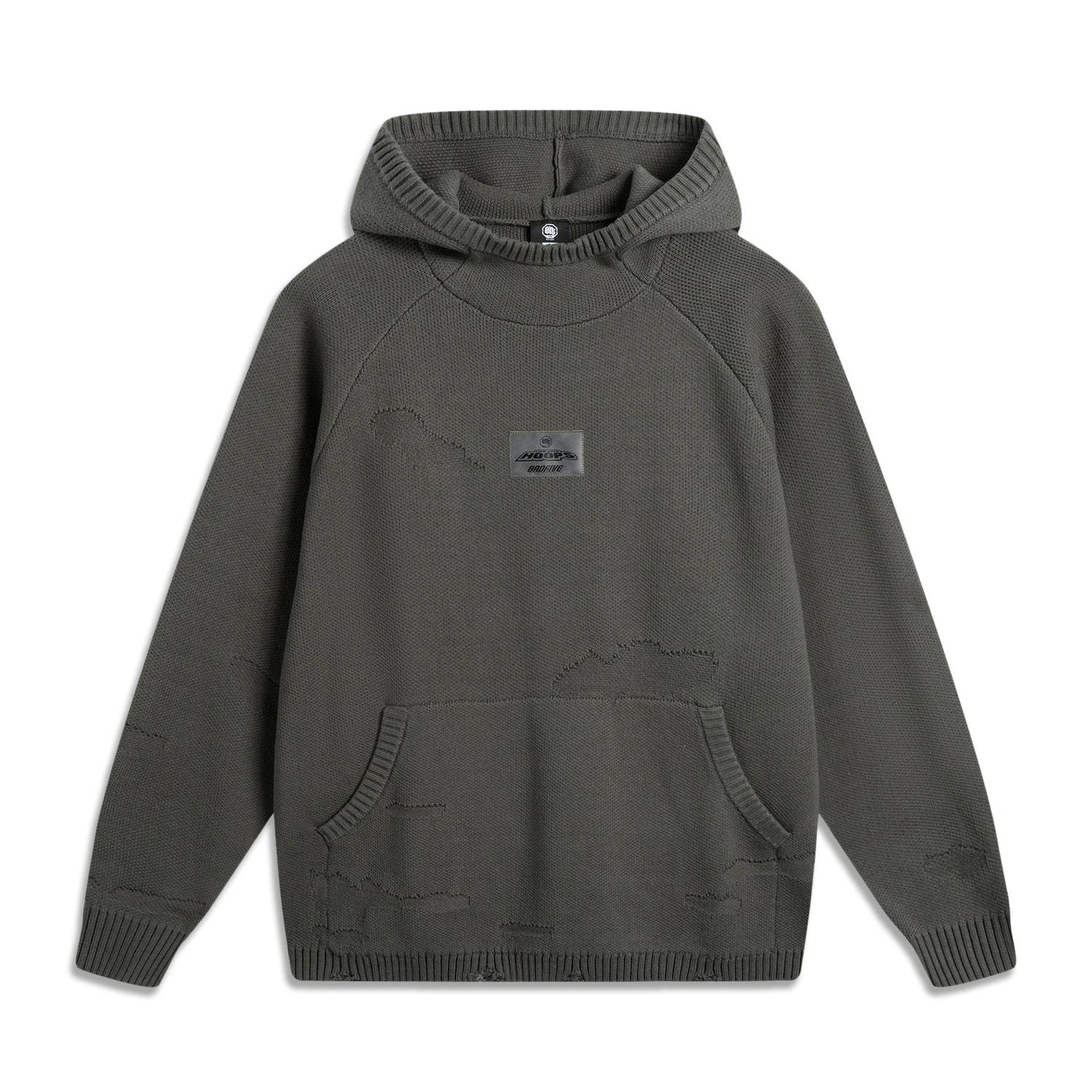 

Li Ning Badfive однотонный с капюшоном удобный дышащий универсальный длинный рукав вязаный свитер мужской топ сланцево-серый AMBU253-1 L