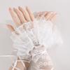 Lolita Arm Sleeves Gothic Lolita Lace Wrist Cuffs Ruffled Sheer Lace Wristbands With Ribbon Tie Anime Bell-sleeve Bow Arm Warmer
