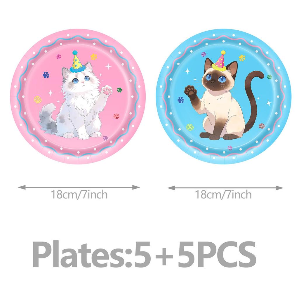 Cat-Themed Birthday Party Tableware Set: Disposable Tablecloth, Plates & Cups