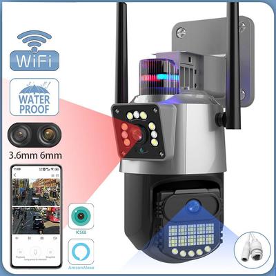 Nowa kamera IP 8MP 4K UE zewnętrzna WiFi PTZ podwójny obiektyw podwójny ekran automatyczne śledzenie wodoodporny bezpieczeństwo nadzór wideo światło policyjne Alarm CCTV