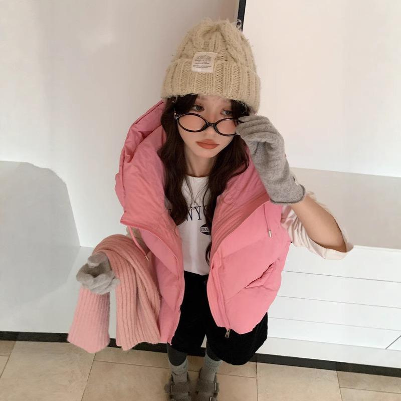 Small hooded loose short sweet puff cotton vest women's autumn and winter new down cotton vest