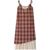Red Plaid Lace Spaghetti Strap Dress - Women's Summer Beach Holiday Style