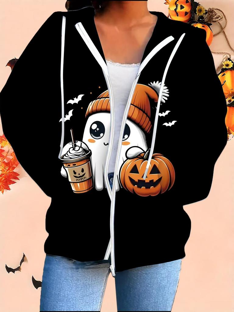 Halloween 3D-gedruckter Kapuzen-Cardigan Übergröße Herbst Winter Retro