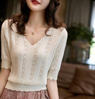 Fashion Summer Short Sleeve Knitted Sweater Pullovers Women Tops V-Neck Knit Pullover Women Sweater Sweaters JJ19