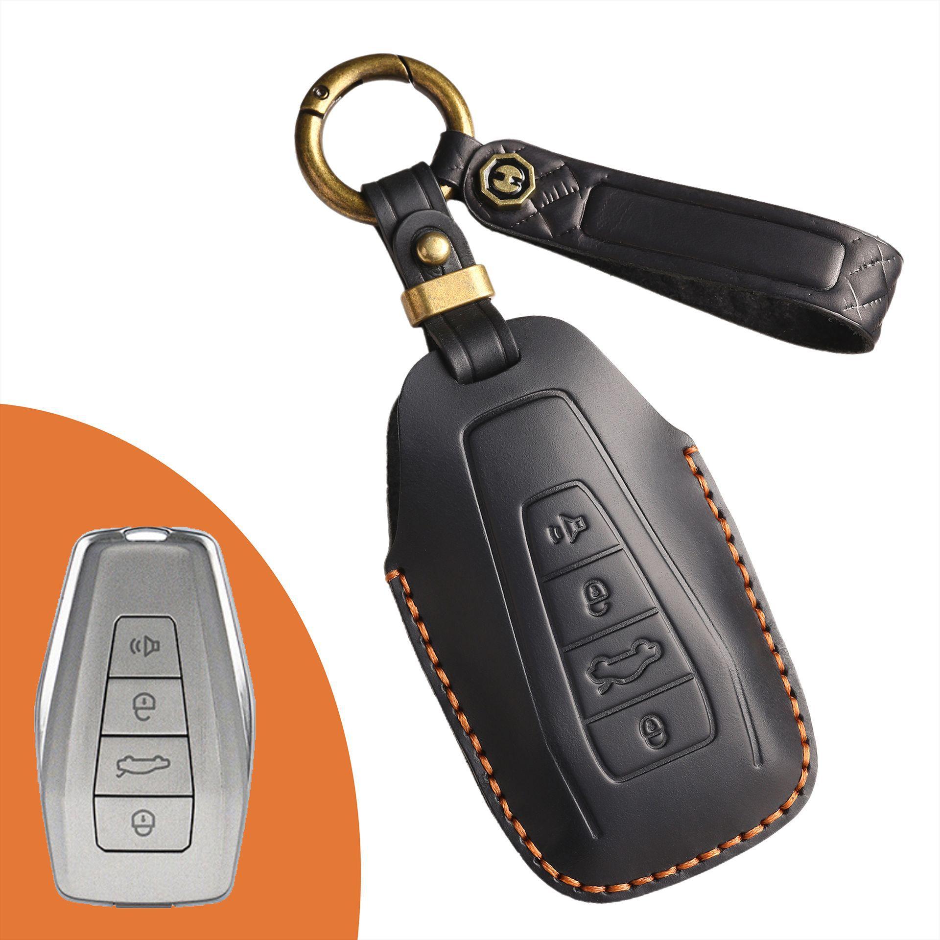 

Retro Key Cover Is Suitable For Geely Emgrand Binrui Car Hand-Stitched Leather Key Bag Case Ring