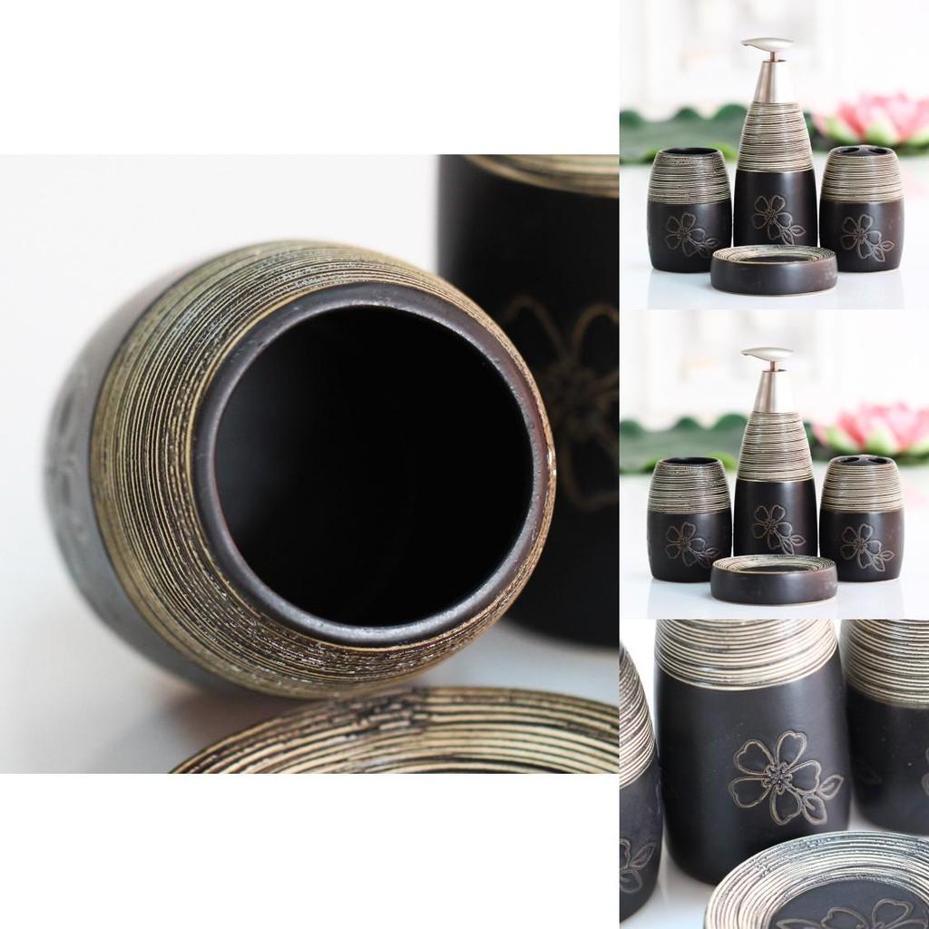 Deluxe Keramik Badezimmer 4-teiliges Set mit Blumendesign zum Verschenken und für den Heimgebrauch
