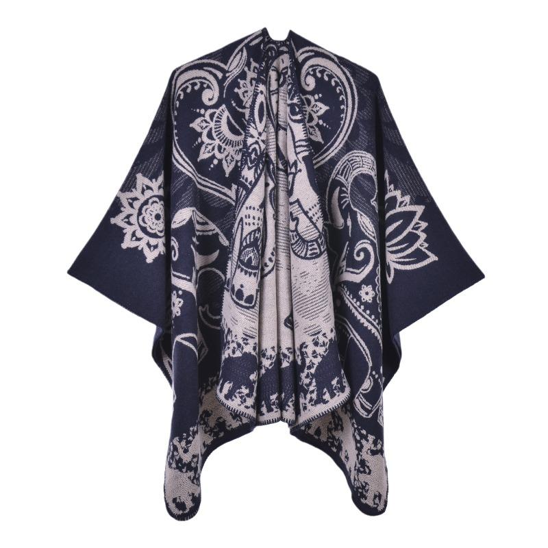 Scarf Shawl New Autumn Winter Ladies Vintage Elephant Lotus Pattern Cloak Shawl Jacket