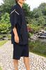 Jinbei Shijira Weave Cool Summer Cotton Discharge Printed Original Pattern Japanese Clothes Summer Clothes Print Style Lightning Navy Blue M [Edo Ten]